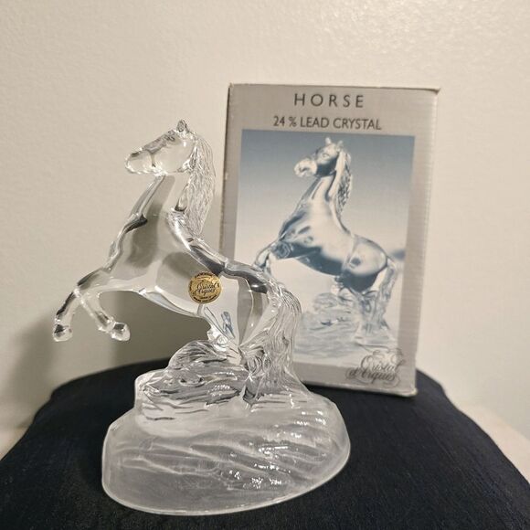 Cristal d’Arques HORSE FIGURINE Stallion Rising Up Crystal Paperweight France - Picture 1 of 8